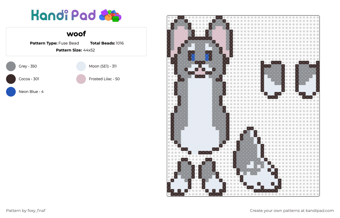 woof - Fuse Bead Pattern by foxy_fnaf on Kandi Pad - brown,gray