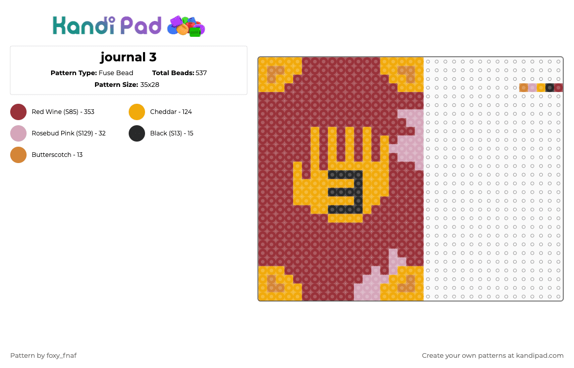 journal 3 - Fuse Bead Pattern by foxy_fnaf on Kandi Pad - red