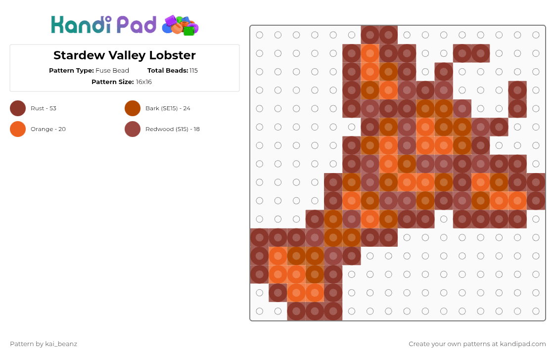 Stardew Valley Lobster - Fuse Bead Pattern by kai_beanz on Kandi Pad - red,cotdlobsters,stardew,valley,stardew valley,lobster,underwater