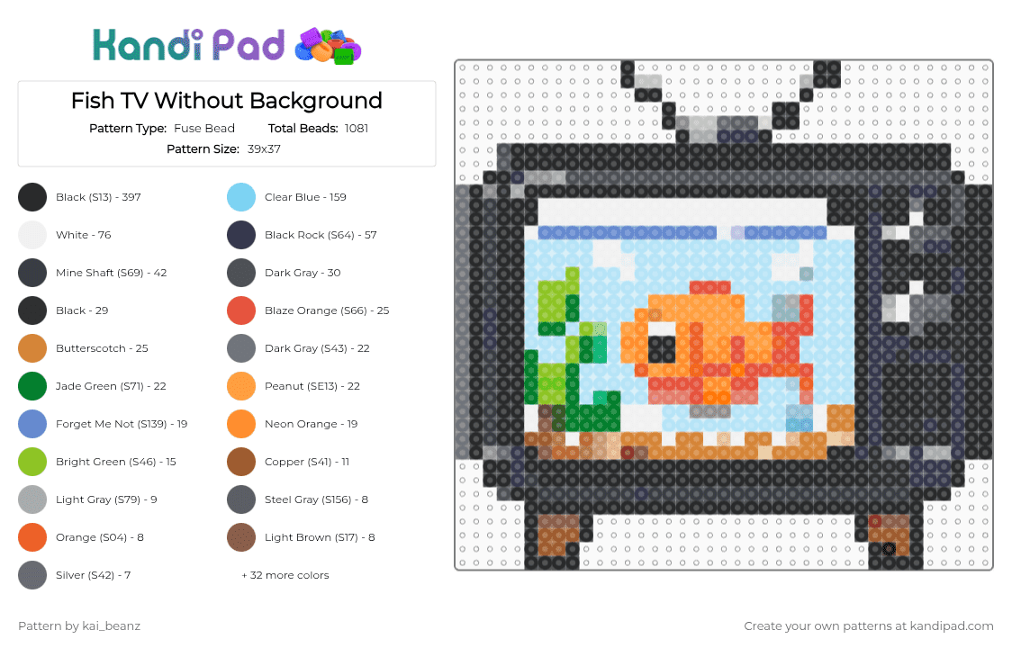 Fish TV Without Background - Fuse Bead Pattern by kai_beanz on Kandi Pad - black,gray,light blue,green,colorful