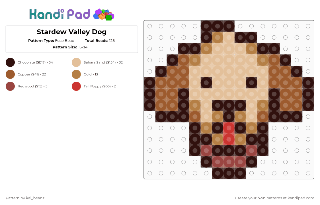 Stardew Valley Dog - Fuse Bead Pattern by kai_beanz on Kandi Pad - brown,tan,beige,cotddogs,stardew valley,dog,stardew,valley