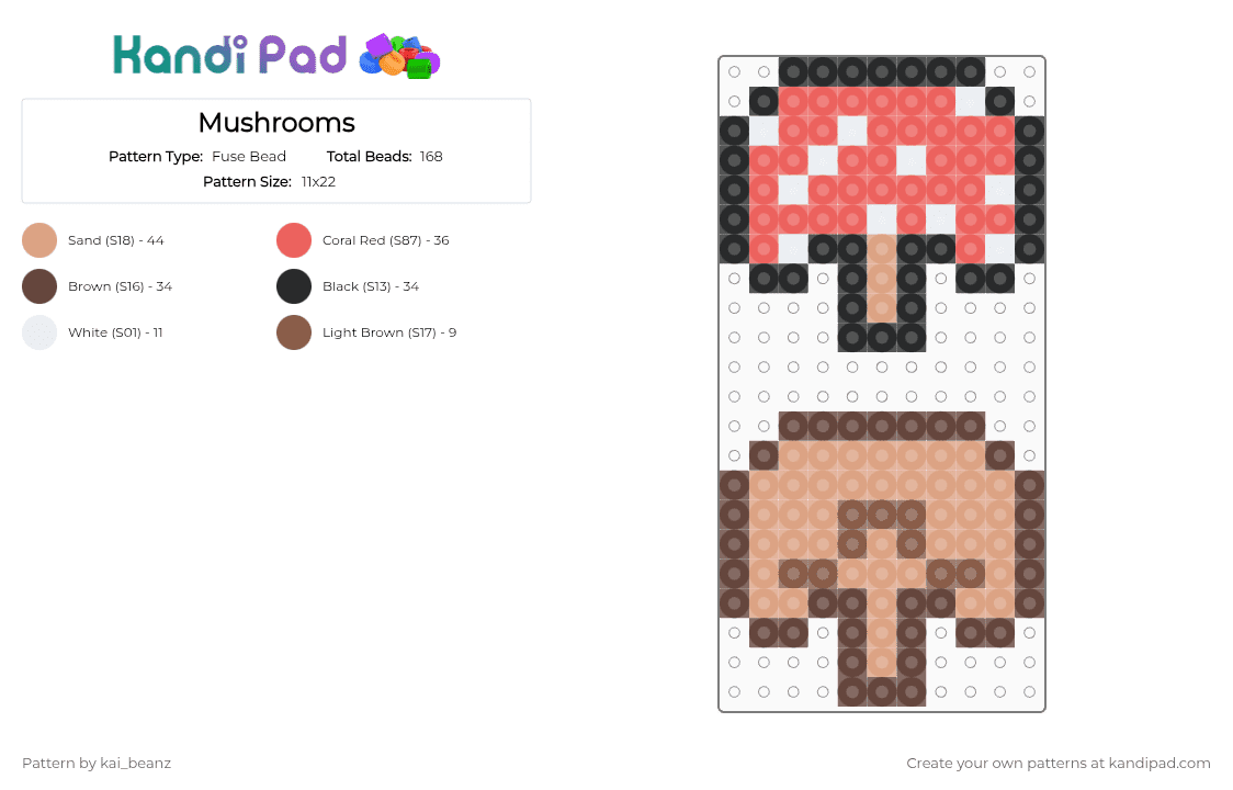 Mushrooms - Fuse Bead Pattern by kai_beanz on Kandi Pad - brown,beige,red,mushroom