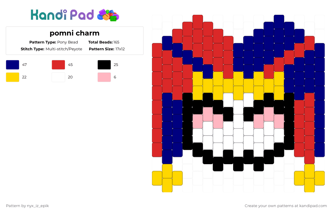pomni charm - Pony Bead Pattern by nyx_iz_epik on Kandi Pad - purple,red