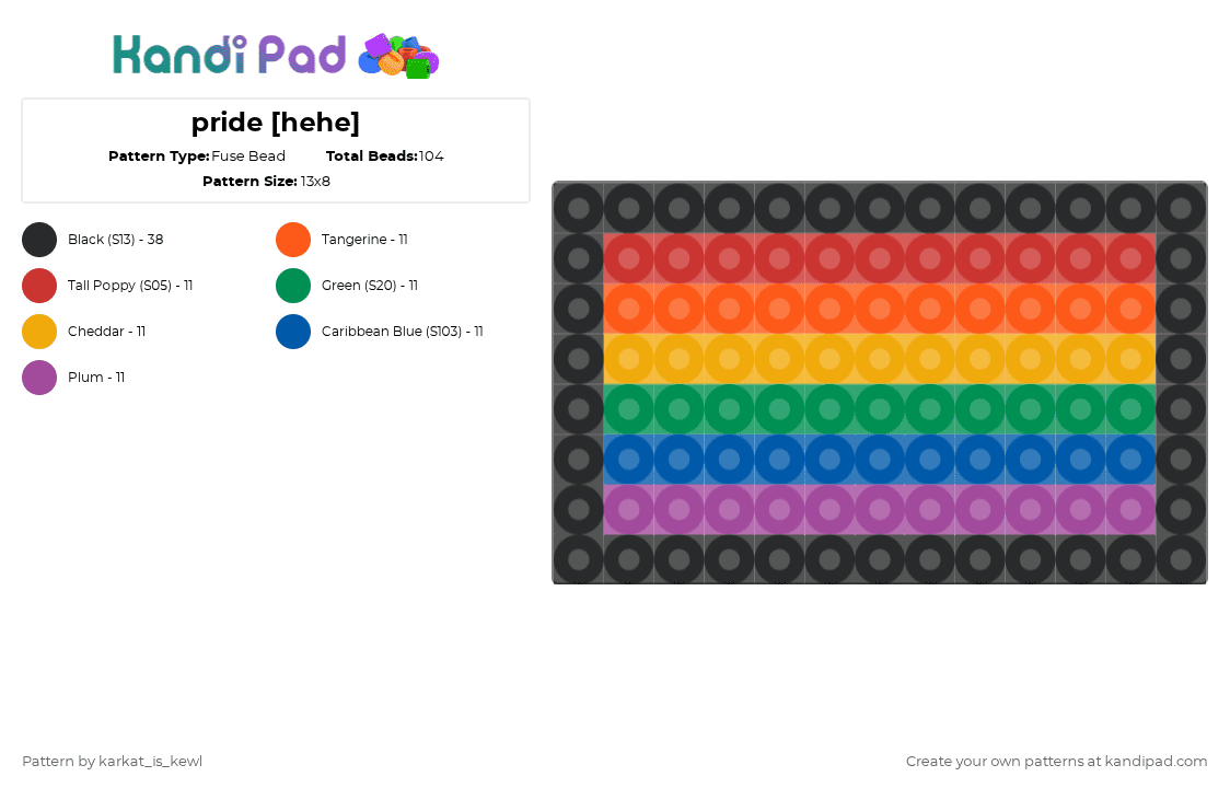 pride [hehe] - Fuse Bead Pattern by karkat_is_kewl on Kandi Pad - orange,rainbow,pride,gay,lgbt,lgbtq,super gay,pan,genderfluid