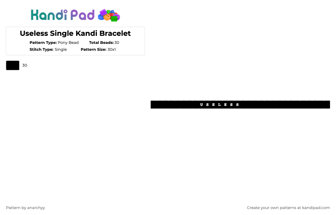 Useless Single Kandi Bracelet - Pony Bead Pattern by anarchyy on Kandi Pad - black,useless,single,kandi,bracelet,white