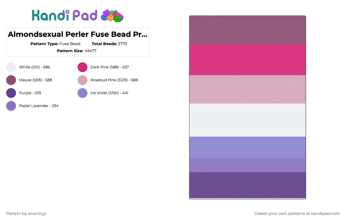 Almondsexual Perler Fuse Bead Pride Flag - Fuse Bead Pattern by anarchyy on Kandi Pad - pink,almondsexual,perler,pride,lgbt,lgbtq,lgbtqia,fuse bead,flag