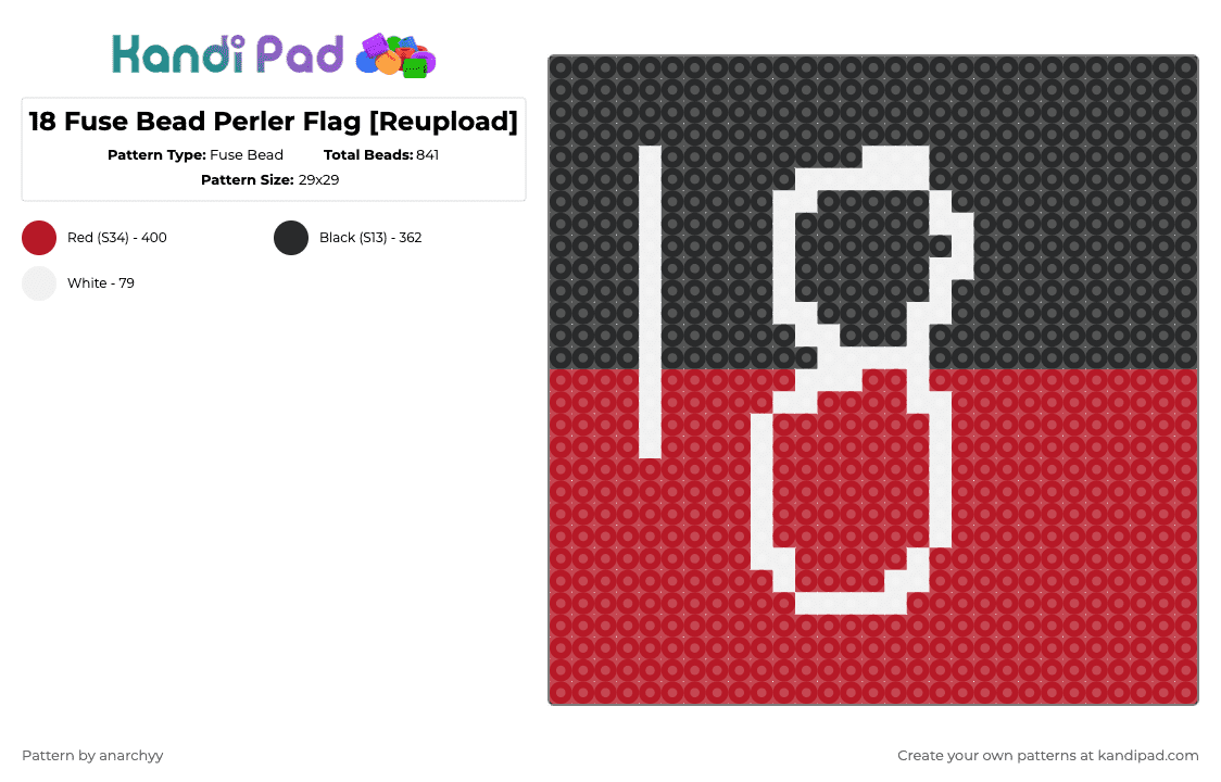 18 Fuse Bead Perler Flag [Reupload] - Fuse Bead Pattern by anarchyy on Kandi Pad - red,18,eighteen,congratulations,celebrate,flag,perler,fuse bead