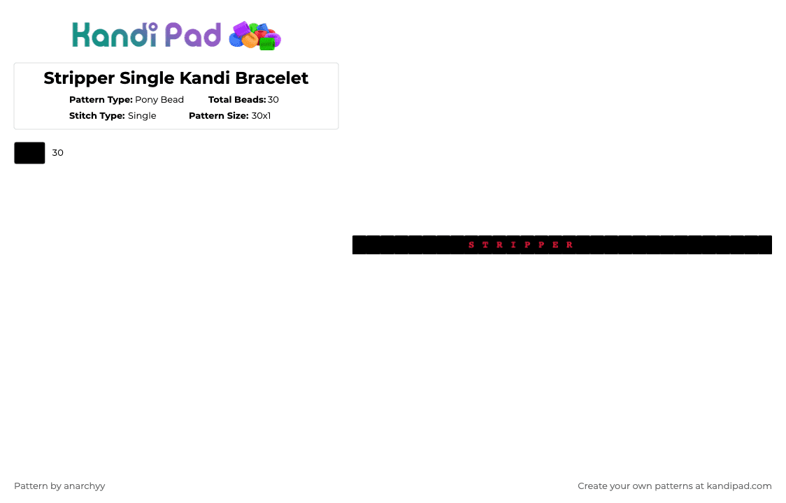 Stripper Single Kandi Bracelet - Pony Bead Pattern by anarchyy on Kandi Pad - black,stripper,strippers,single,kandi,bracelet,red