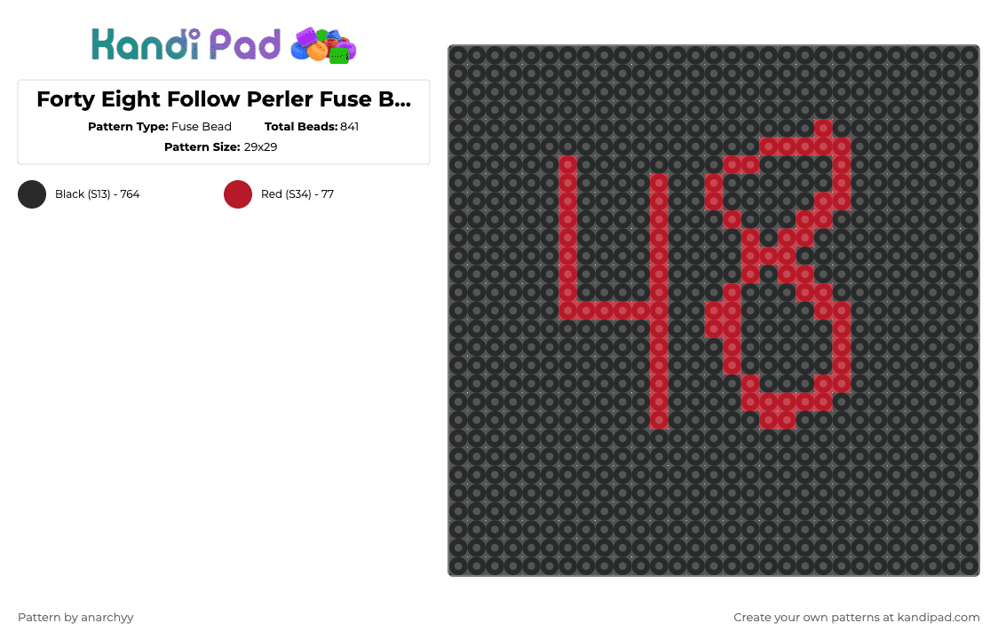 Forty Eight Follow Perler Fuse Bead Pattern - Fuse Bead Pattern by anarchyy on Kandi Pad - black,red,celebration,celebrate,4,48,8,forty eight