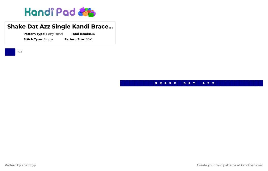 Shake Dat Azz Single Kandi Bracelet. - Pony Bead Pattern by anarchyy on Kandi Pad - purple,shake dat azz,shake dat ass,shake that ass,shake that zz,single,kandi,bracelet