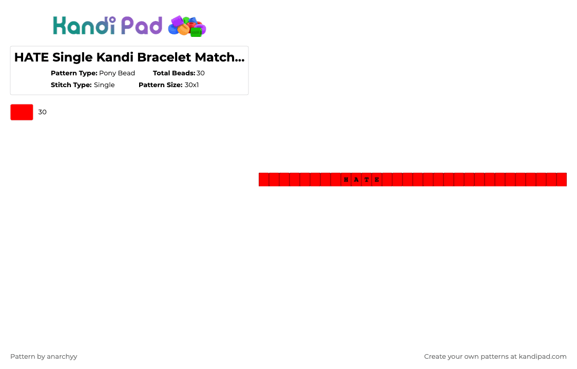 HATE Single Kandi Bracelet Matching 2 - Pony Bead Pattern by anarchyy on Kandi Pad - red,hate,single,kandi,bracelet,black,matching,2