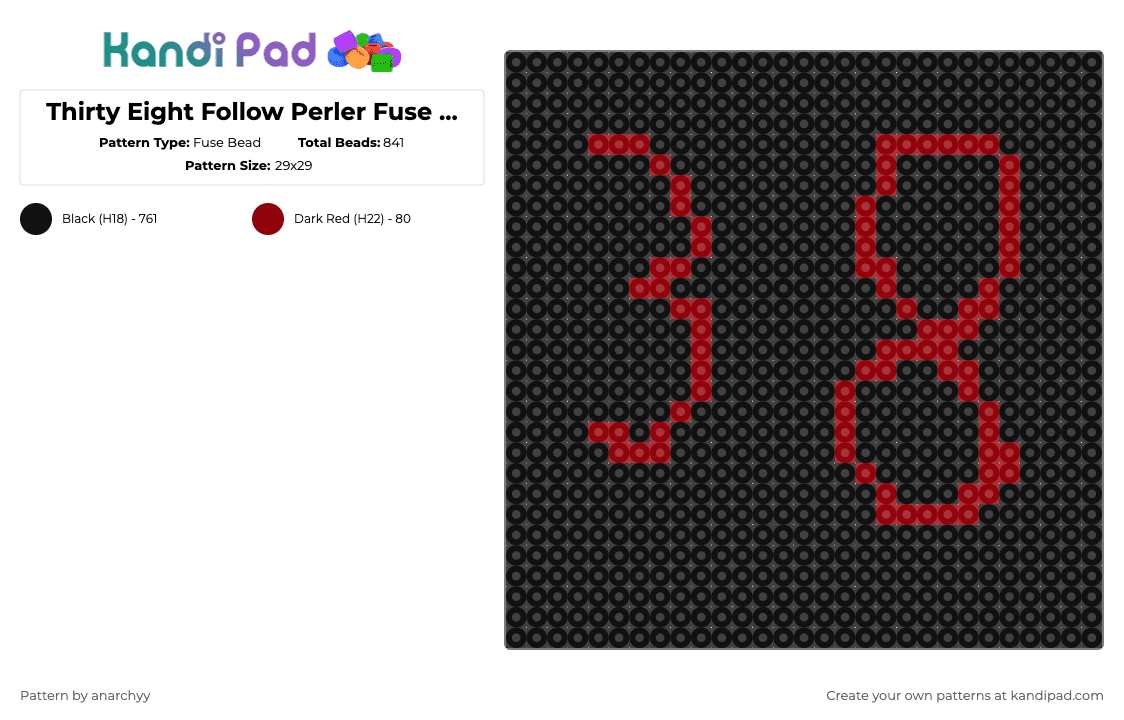 Thirty Eight Follow Perler Fuse Bead Pattern [Reupload] - Fuse Bead Pattern by anarchyy on Kandi Pad - black,3,8,thirty,eight,celebate,celebration,thirty eight,followers
