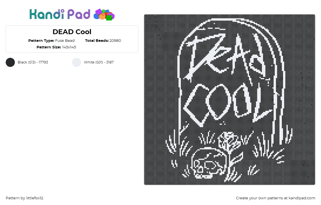 DEAD Cool - Fuse Bead Pattern by littlefox12 on Kandi Pad - tombstone,grave,skull,cemetery,haunting,spooky,monochrome,imagery