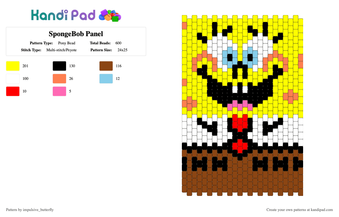 SpongeBob Panel - Pony Bead Pattern by impulsive_butterfly on Kandi Pad - red,yellow,panel,purse,bag,spongebob