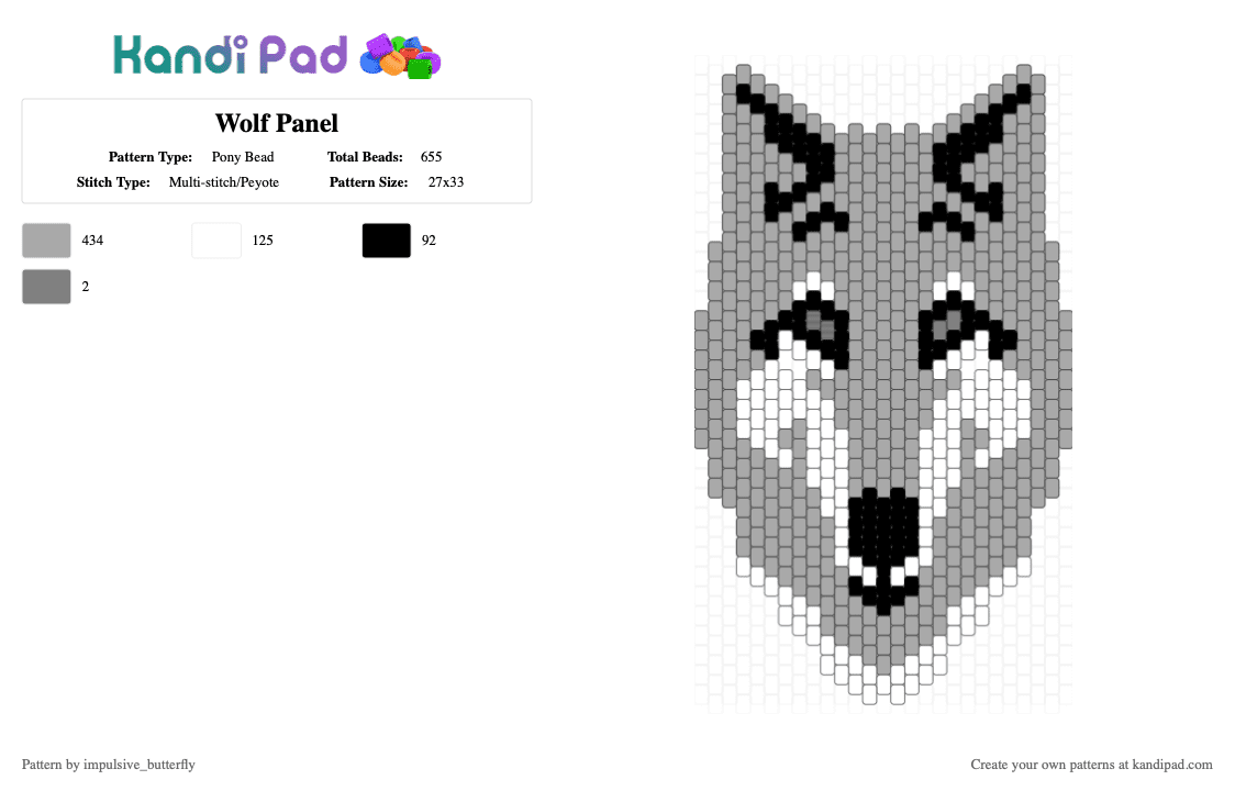 Wolf Panel - Pony Bead Pattern by impulsive_butterfly on Kandi Pad - beige,panel,banner,wolf,grey