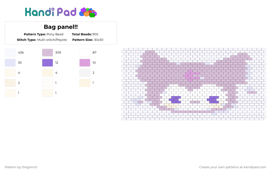 Bag panel!! - Pony Bead Pattern by thegrinch on Kandi Pad - white,pink
