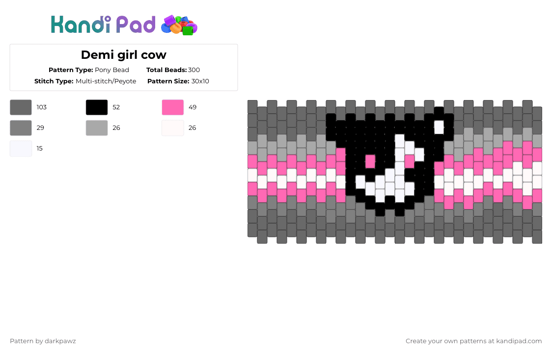 Demi girl cow - Pony Bead Pattern by deleted_user_601198 on Kandi Pad - gray
