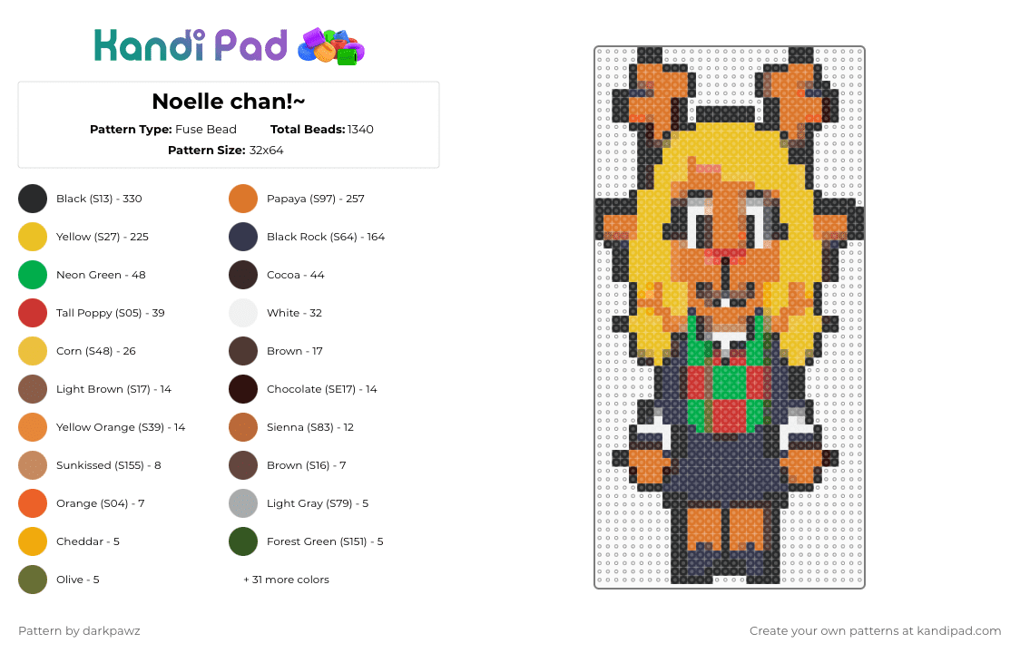 Noelle chan!~ - Fuse Bead Pattern by deleted_user_601198 on Kandi Pad - orange,purple,brown,yellow