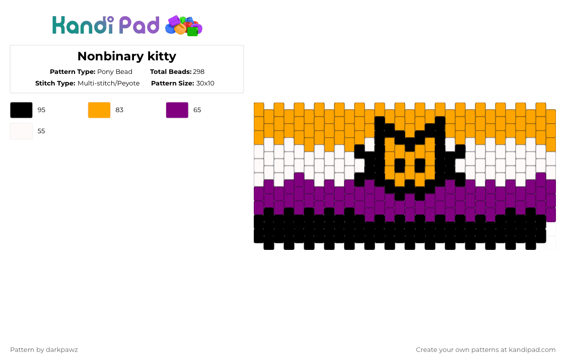 Nonbinary kitty - Pony Bead Pattern by deleted_user_601198 on Kandi Pad - orange,pink