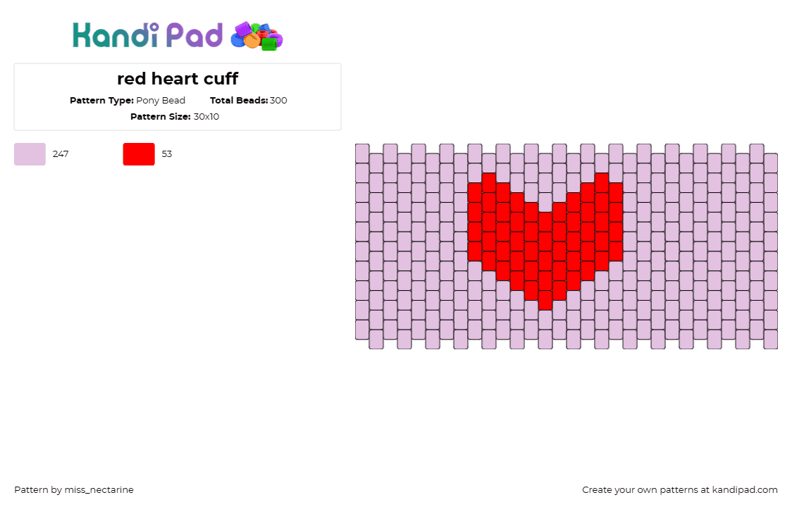 red heart cuff - Pony Bead Pattern by miss_nectarine on Kandi Pad - heart,love,cuff,romance,red,gray