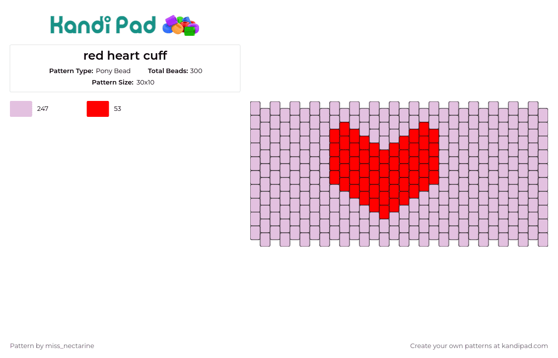 red heart cuff - Pony Bead Pattern by miss_nectarine on Kandi Pad - heart,love,cuff,romance,red,grey