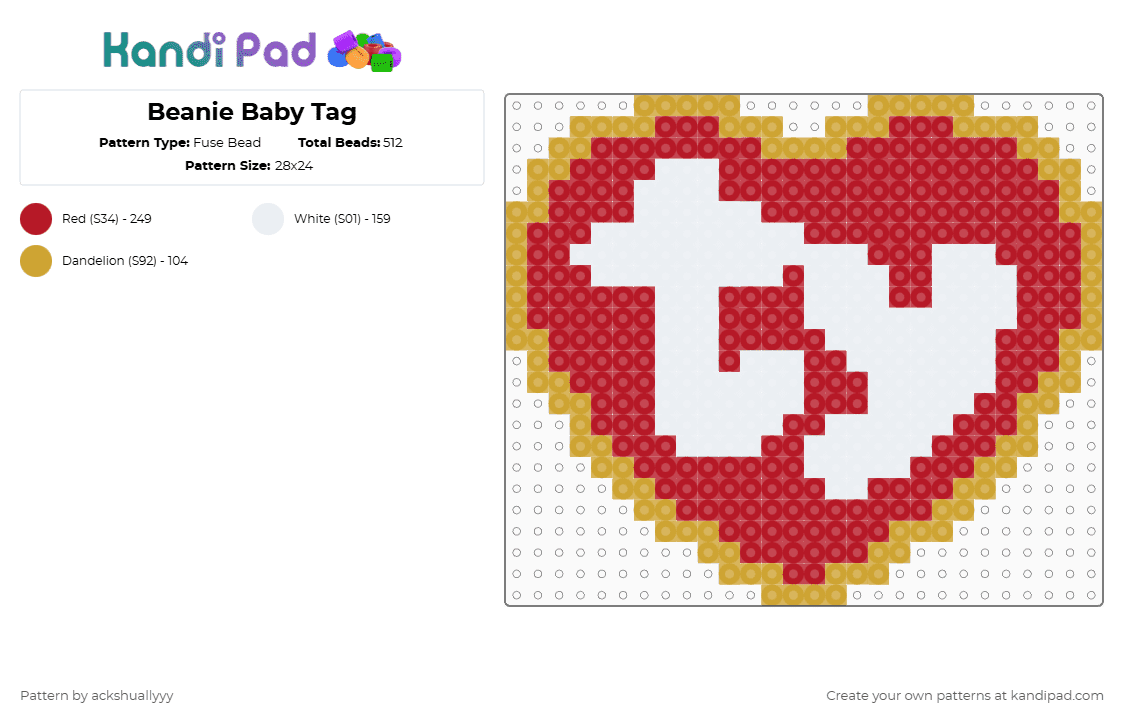 Beanie Baby Tag - Fuse Bead Pattern by ackshuallyyy on Kandi Pad - orange,red