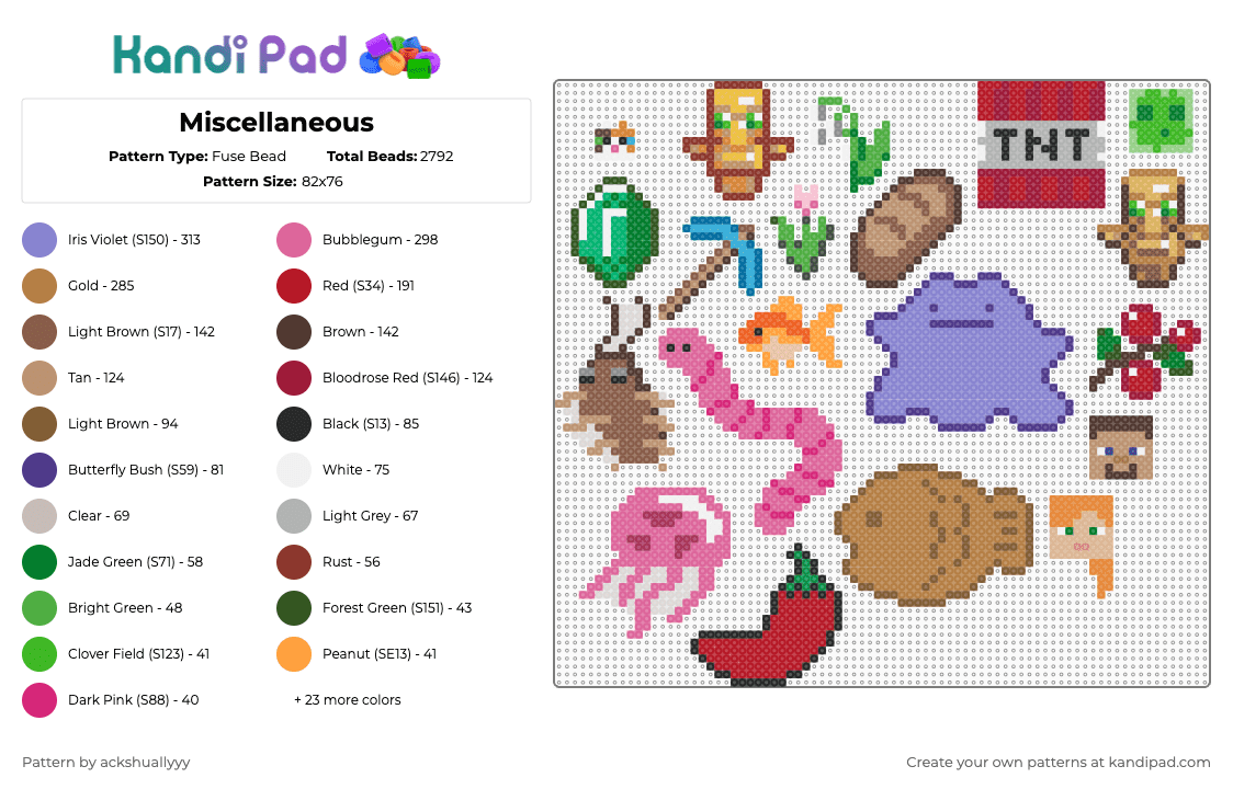 Miscellaneous - Fuse Bead Pattern by ackshuallyyy on Kandi Pad - pink,red,tan,blue,colorful