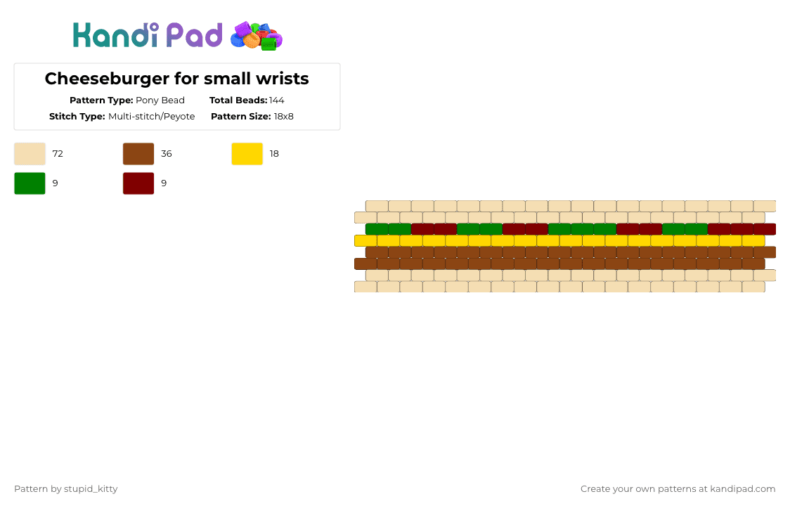 Cheeseburger for small wrists - Pony Bead Pattern by teacup453 on Kandi Pad - beige,red,food,burger,cheeseburger
