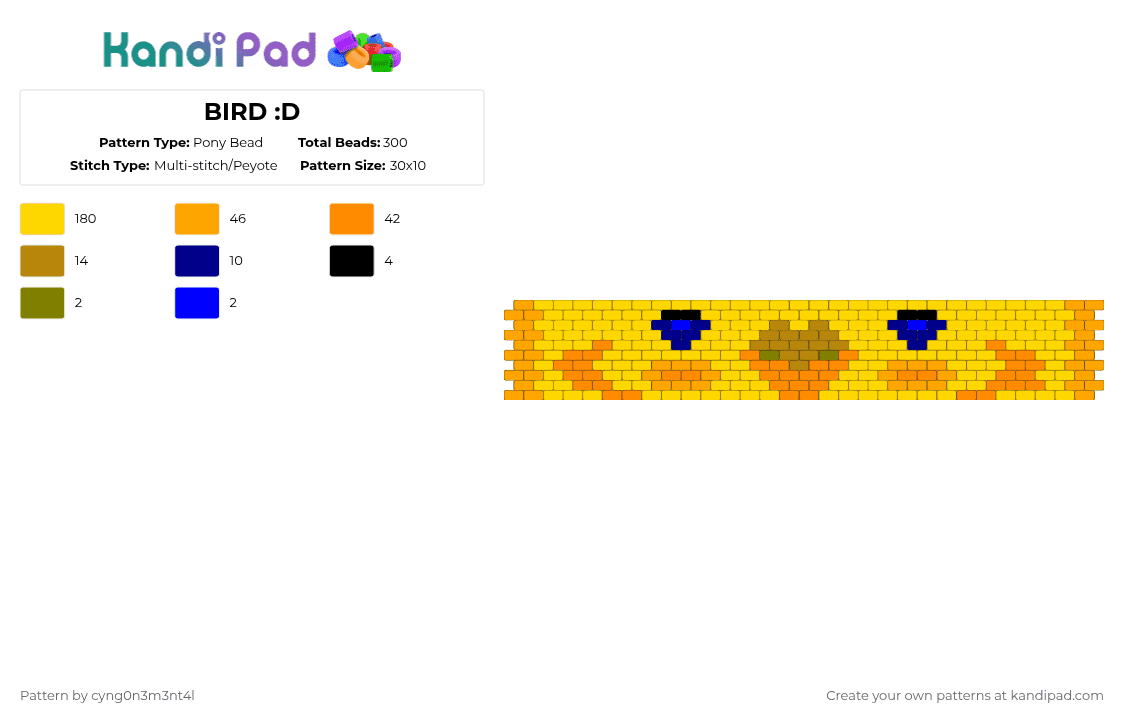 BIRD :D - Pony Bead Pattern by m4xw3ll on Kandi Pad - orange,yellow
