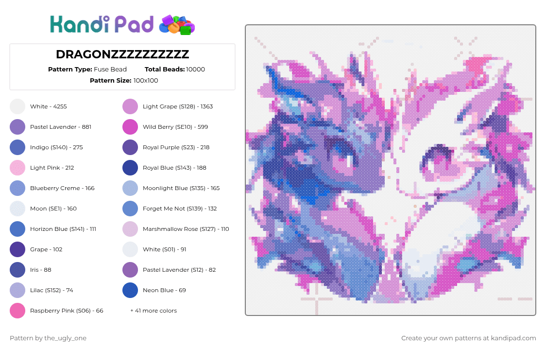 DRAGONZZZZZZZZZZ - Fuse Bead Pattern by the_ugly_one on Kandi Pad - white,pink,blue