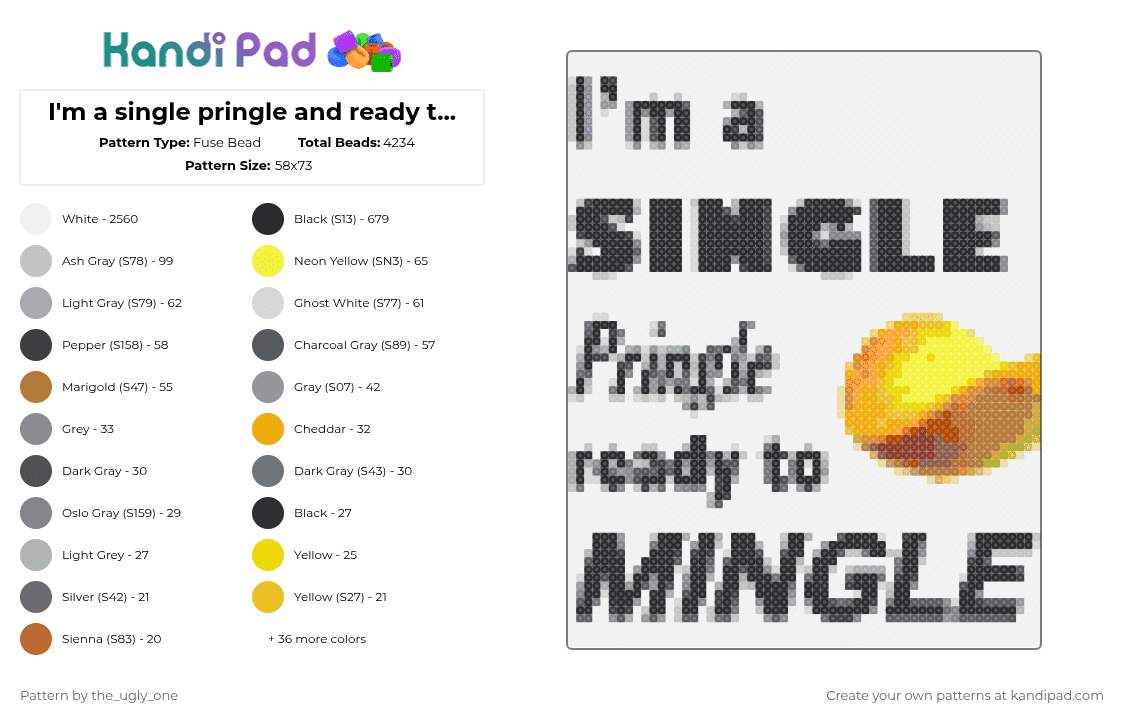 I\'m a single pringle and ready to mingle - Fuse Bead Pattern by the_ugly_one on Kandi Pad - 