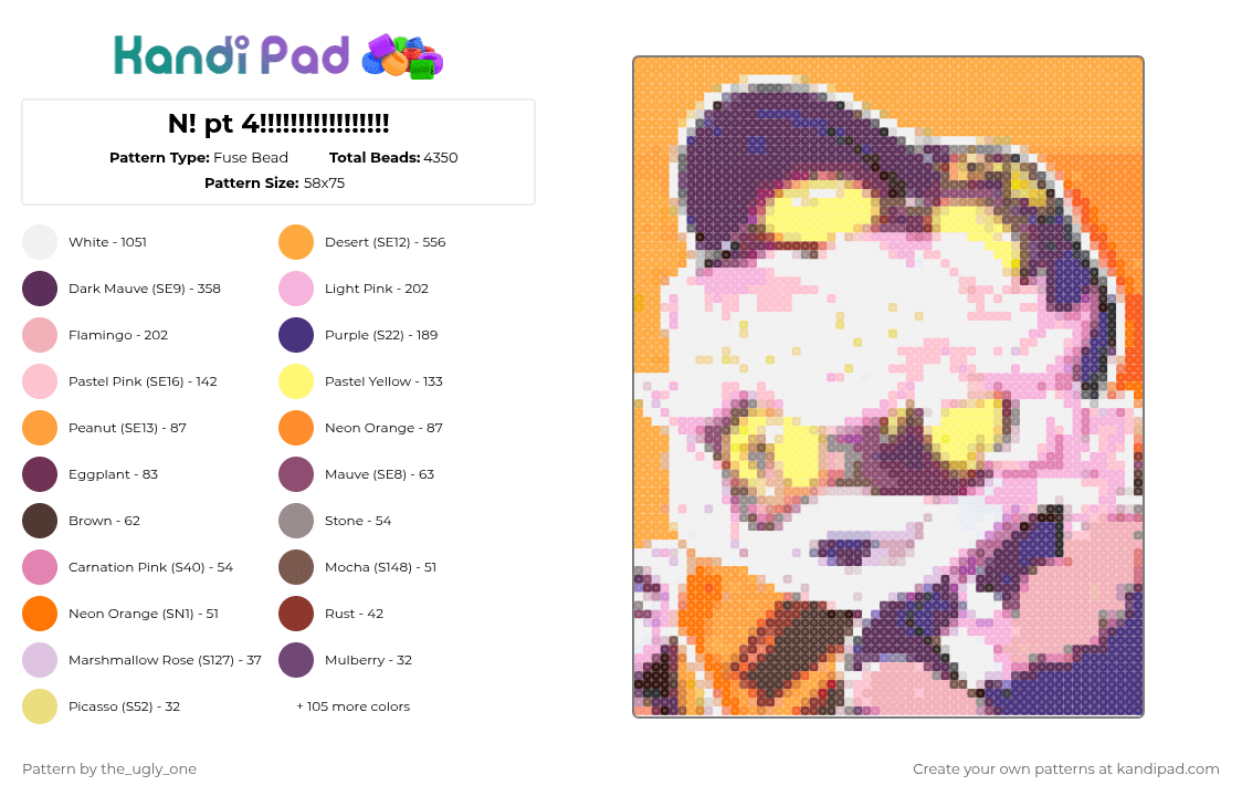 N! pt 4!!!!!!!!!!!!!!!!! - Fuse Bead Pattern by the_ugly_one on Kandi Pad - orange,beige,pink