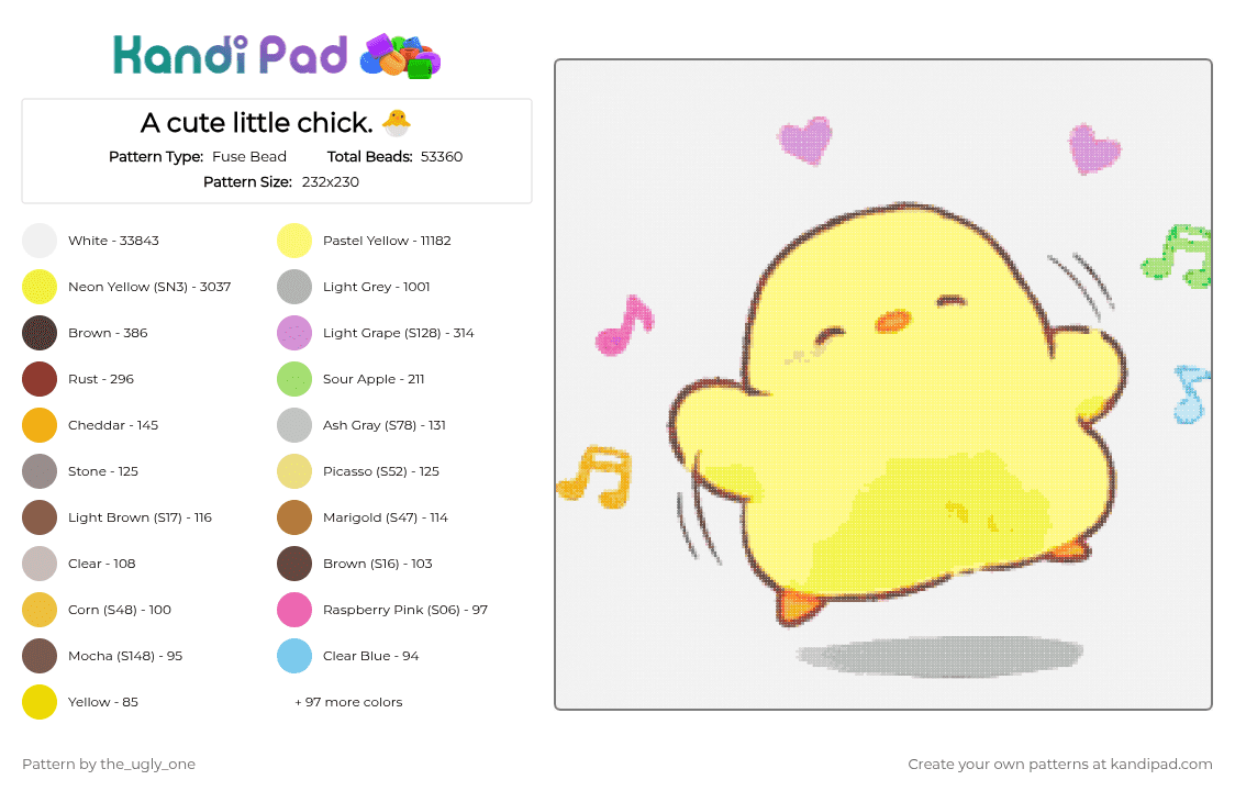 A cute little chick. 🐣 - Fuse Bead Pattern by the_ugly_one on Kandi Pad - white,beige,yellow
