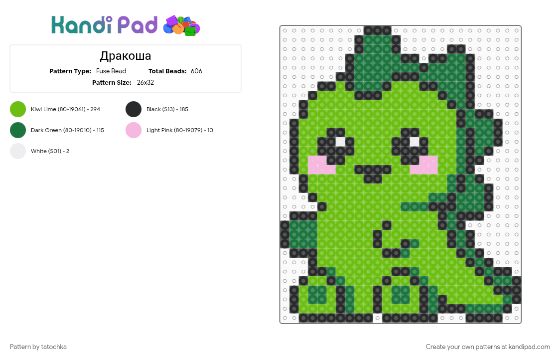 Дракоша - Fuse Bead Pattern by tatochka on Kandi Pad - green