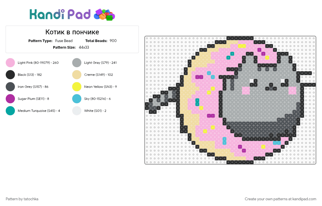 Котик в пончике - Fuse Bead Pattern by tatochka on Kandi Pad - beige, gray, pink