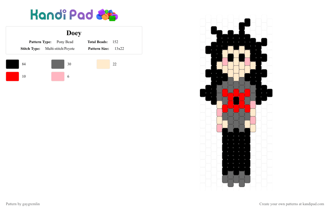 Doey - Pony Bead Pattern by gaygremlin on Kandi Pad - black,beige,gray