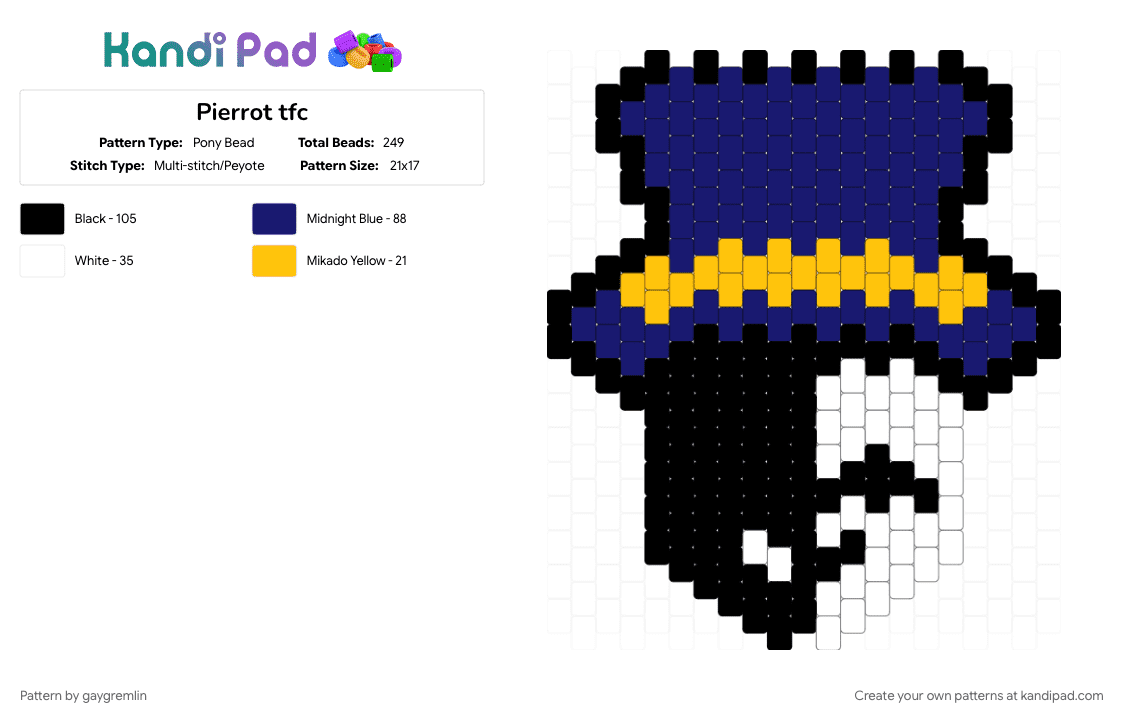 Pierrot tfc - Pony Bead Pattern by gaygremlin on Kandi Pad - purple