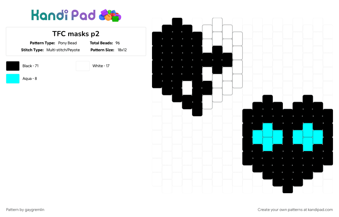 TFC masks p2 - Pony Bead Pattern by gaygremlin on Kandi Pad - black, light blue, white