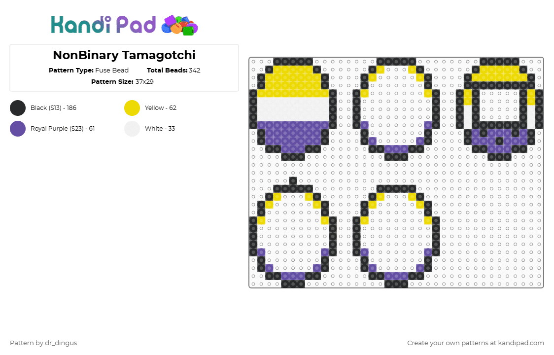 NonBinary Tamagotchi - Fuse Bead Pattern by dr_dingus on Kandi Pad - black,purple,yellow