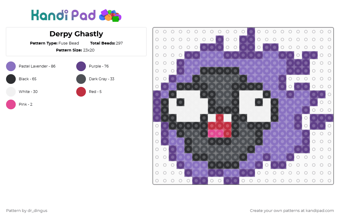 Derpy Ghastly - Fuse Bead Pattern by dr_dingus on Kandi Pad - purple,blue,pokemon,ghastly,black,derpy,silly,funny