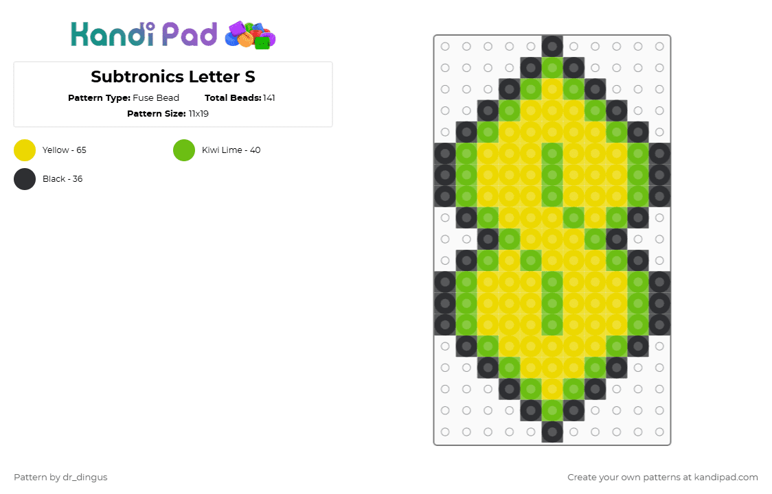 Subtronics Letter S - Fuse Bead Pattern by dr_dingus on Kandi Pad - green,yellow,s,letter,alphabet,subtronics