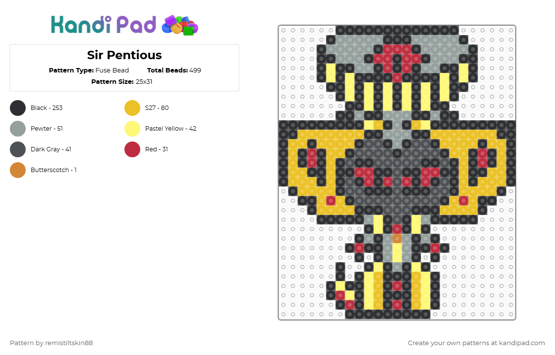 Sir Pentious - Fuse Bead Pattern by dr_dingus on Kandi Pad - black,gray,yellow,snake,snake man,sir,sir pentious,hazbin hotel,hazbin,hotel