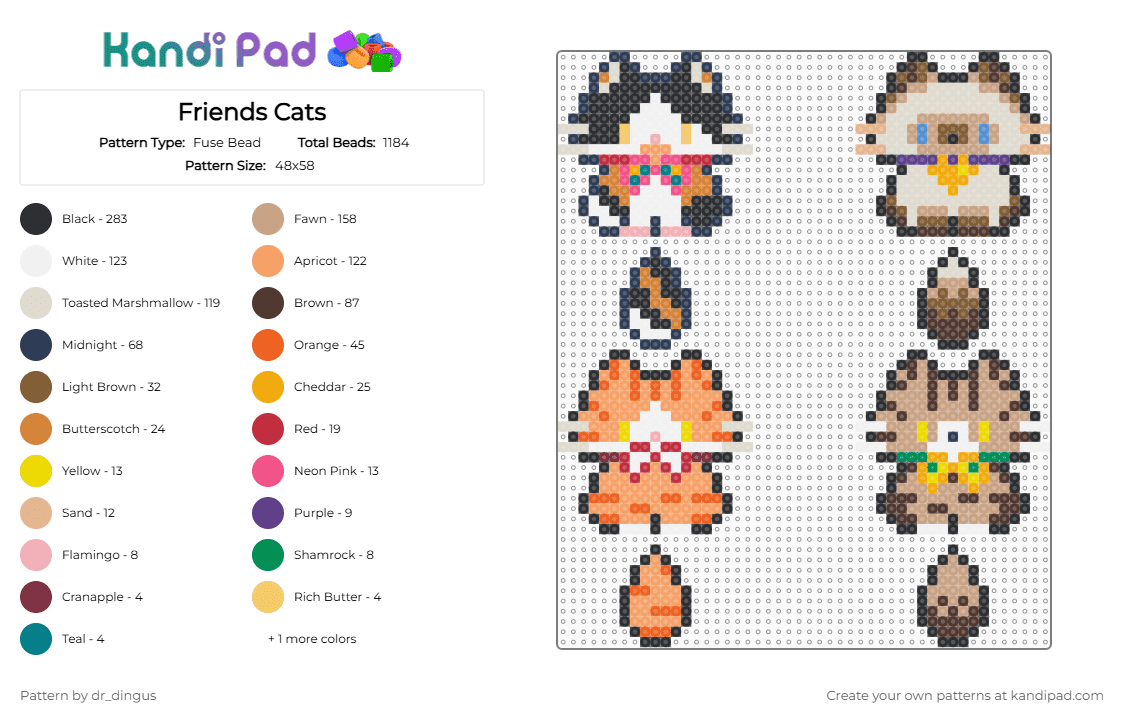 Friends Cats - Fuse Bead Pattern by dr_dingus on Kandi Pad - beige,orange,brown,purple