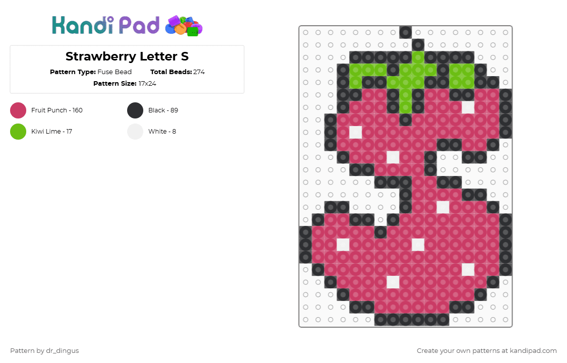 Strawberry Letter S - Fuse Bead Pattern by dr_dingus on Kandi Pad - pink