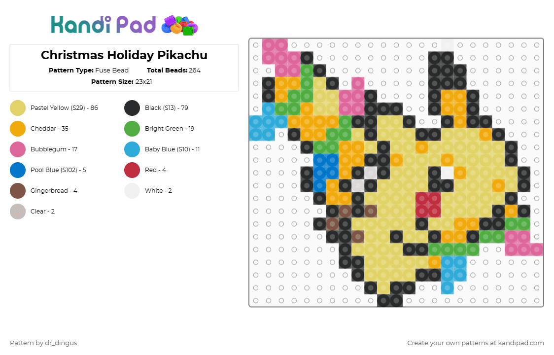Christmas Holiday Pikachu - Fuse Bead Pattern by dr_dingus on Kandi Pad - christmas, green, holiday, orange, pikachu, pokemon, yellow
