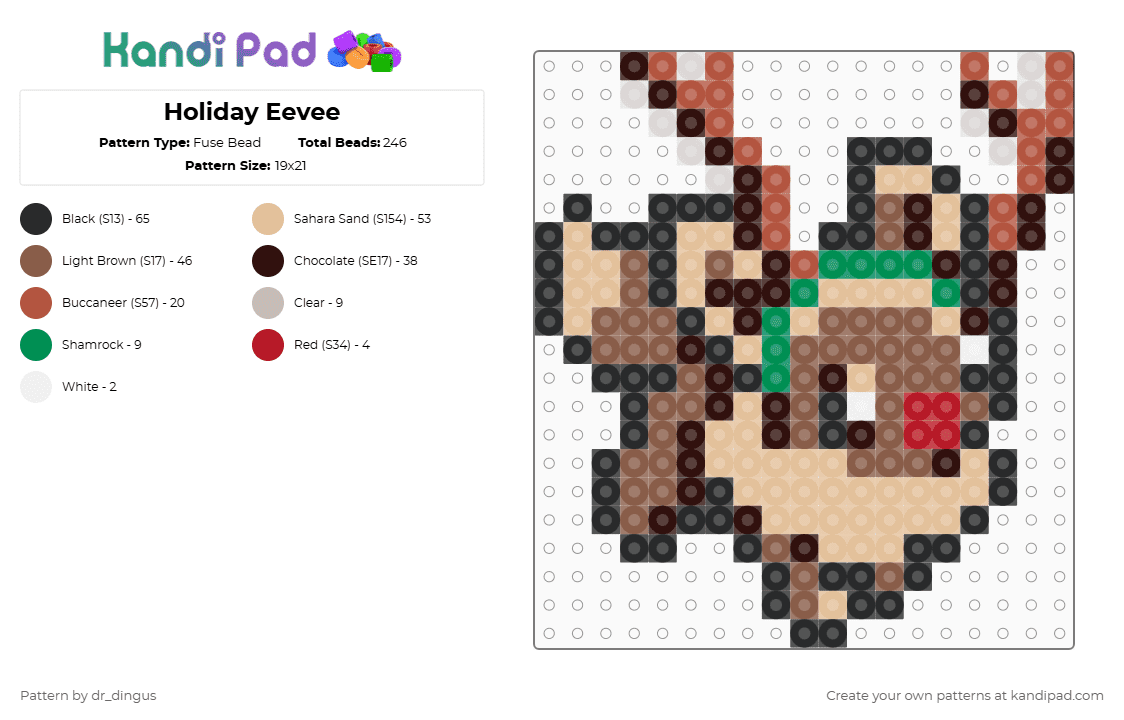 Holiday Eevee - Fuse Bead Pattern by dr_dingus on Kandi Pad - brown,beige,tan,christmas,xmas,holiday,winter,pokemon,eevee