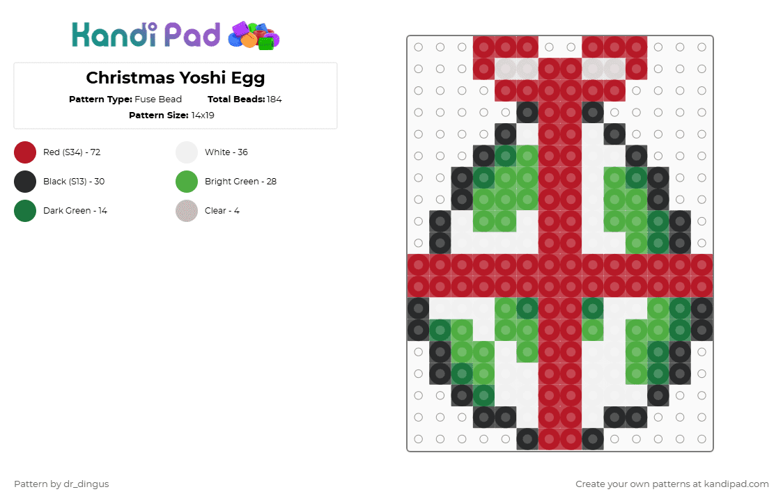 Christmas Yoshi Egg - Fuse Bead Pattern by dr_dingus on Kandi Pad - red,green,egg,yoshi,mario,video game,game,christmas,hoilday