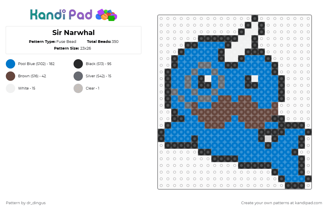 Sir Narwhal - Fuse Bead Pattern by dr_dingus on Kandi Pad - blue,whale,narwhal,ocean,cotdwhales