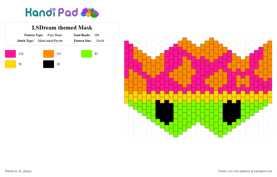 LSDream themed Mask - Pony Bead Pattern by dr_dingus on Kandi Pad - pink,orange,lsdream