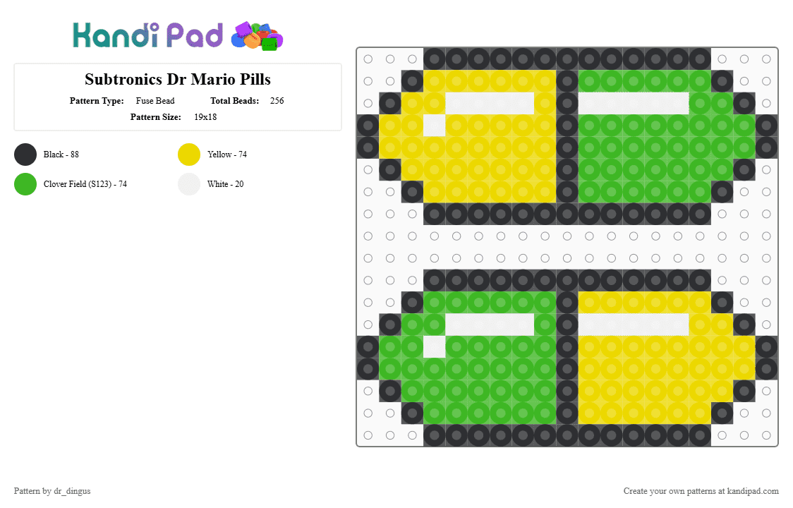 Subtronics Dr Mario Pills - Fuse Bead Pattern by dr_dingus on Kandi Pad - yellow,green